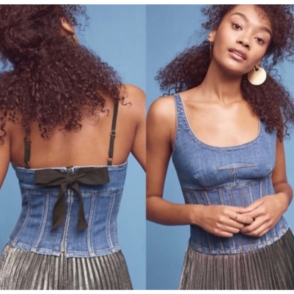 Maeve by Anthropologie Denim Corset Top Blue Jean Tank - Size 8